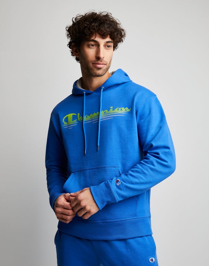 Champion Mens Hoodie NZ - Powerblend Fleece Ripple Effect Blue ( 1824-FZVSX )